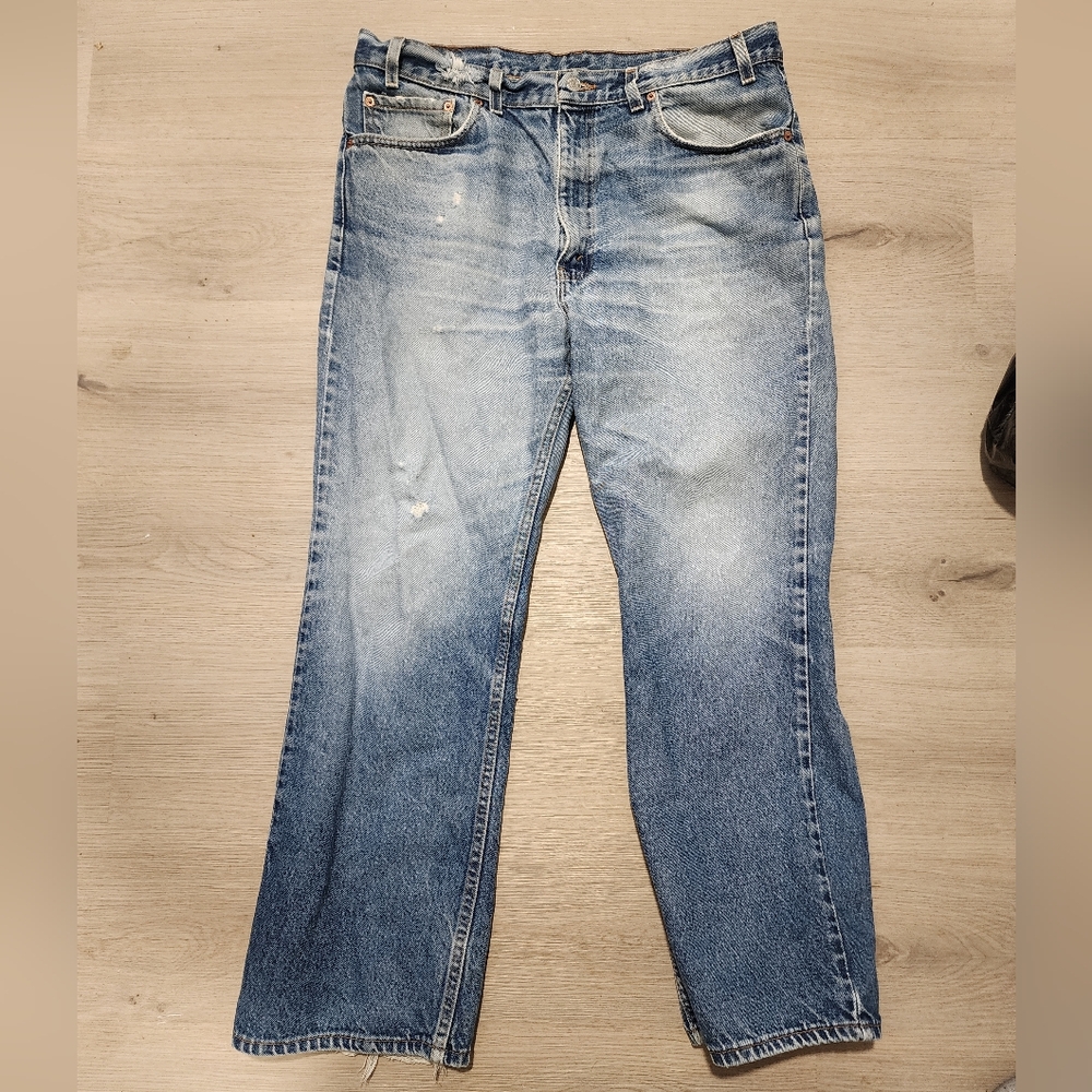 Levi's 517 Light Blue Distressed Boot Cut Jeans